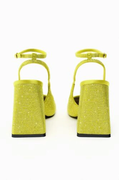Pre-owned Zara High-heel Slingback Shoes W/ Rhinestones Limited Editionyellow Sz 8 & 9 Nw In Yellow
