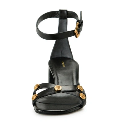 Pre-owned Versace Women's Black Medusa Logo Leather Sandals Ankle Strap Shoes