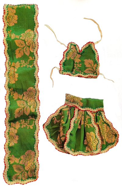 Pre-owned Handmade Radha Krishan Hanuman Ji Green Dress Washable For Daily Use Size No7,8