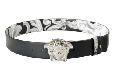 Pre-owned Versace Reversible 100% Leather Metal Buckle Medusa Decorated Belt Us 34 It 85 In Multicolor