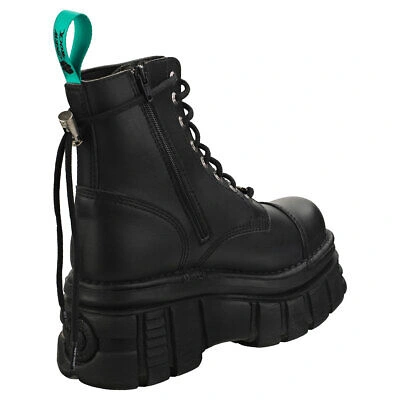 Pre-owned New Rock Rock Combat Vegan Unisex Black Platform Boots - 11 Us