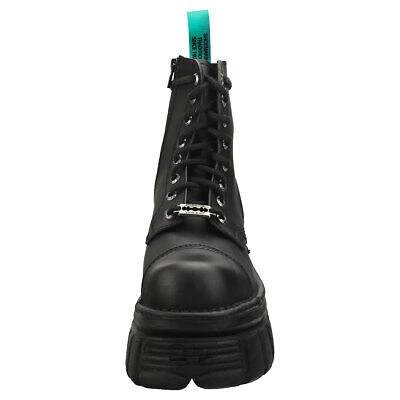 Pre-owned New Rock Rock Combat Vegan Unisex Black Platform Boots - 11 Us