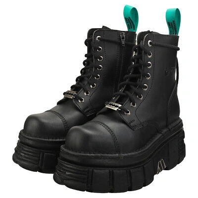 Pre-owned New Rock Rock Combat Vegan Unisex Black Platform Boots - 11 Us