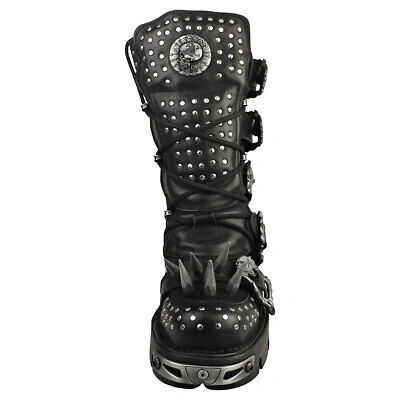 Pre-owned New Rock Rock Boot Metallic M-1535-s1 Unisex Black Silver Platform Boots - 10 Us In Gray