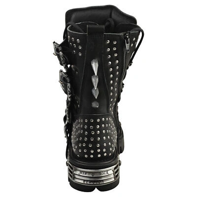Pre-owned New Rock Rock Boot Metallic M-1535-s1 Unisex Black Silver Platform Boots - 10 Us In Gray