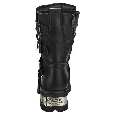 Pre-owned New Rock Rock Block-heel In Metal-look Unisex Black Platform Boots