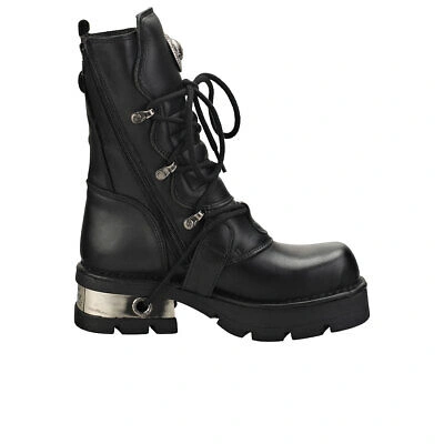 Pre-owned New Rock Rock Block-heel In Metal-look Unisex Black Platform Boots