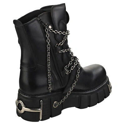 Pre-owned New Rock Rock Straps And Chains Unisex Black Platform Boots