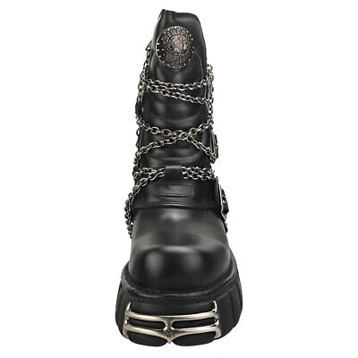 Pre-owned New Rock Rock Straps And Chains Unisex Black Platform Boots