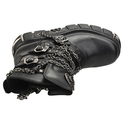 Pre-owned New Rock Rock Straps And Chains Unisex Black Platform Boots