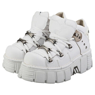 Pre-owned New Rock Rock M106n-c27 Unisex White Platform Boots - 9.5 Us