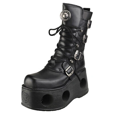 Pre-owned New Rock Rock Space Metallic Neptuno Boots Unisex Black Platform Boots - 12 Us In Gray