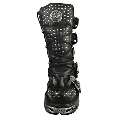 Pre-owned New Rock Rock Boot Metallic M-1535-s1 Unisex Black Silver Platform Boots In Gray