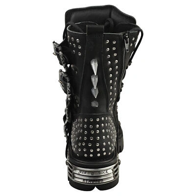 Pre-owned New Rock Rock Boot Metallic M-1535-s1 Unisex Black Silver Platform Boots In Gray