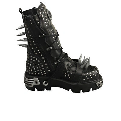 Pre-owned New Rock Rock Boot Metallic M-1535-s1 Unisex Black Silver Platform Boots In Gray