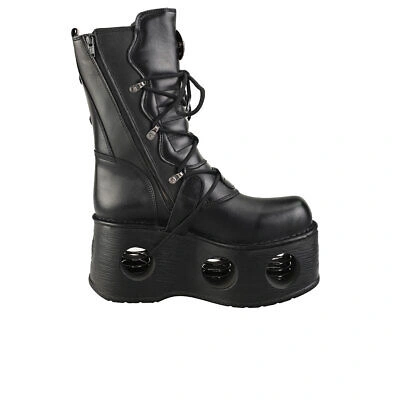 Pre-owned New Rock Rock Space Metallic Neptuno Boots Unisex Black Platform Boots - 12 Us In Gray