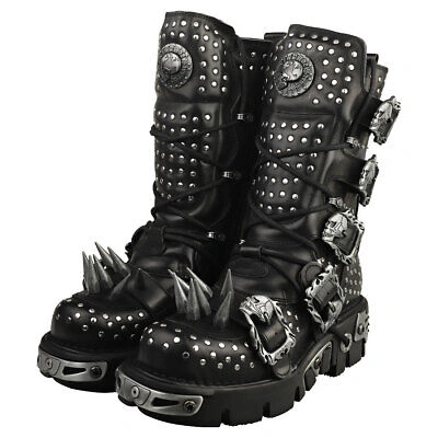 Pre-owned New Rock Rock Boot Metallic M-1535-s1 Unisex Black Silver Platform Boots In Gray