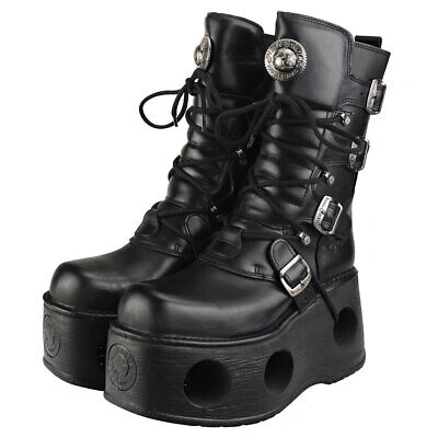 Pre-owned New Rock Rock Space Metallic Neptuno Boots Unisex Black Platform Boots - 12 Us In Gray