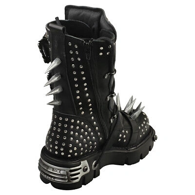 Pre-owned New Rock Rock Boot Metallic M-1535-s1 Unisex Black Silver Platform Boots - 10.5 Us In Gray