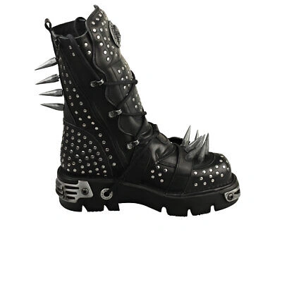 Pre-owned New Rock Rock Boot Metallic M-1535-s1 Unisex Black Silver Platform Boots - 10.5 Us In Gray