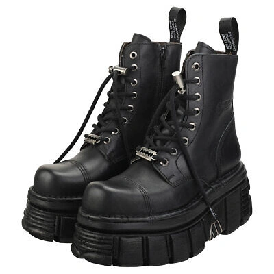 Pre-owned New Rock Rock Combat Boots Unisex Black Platform Boots