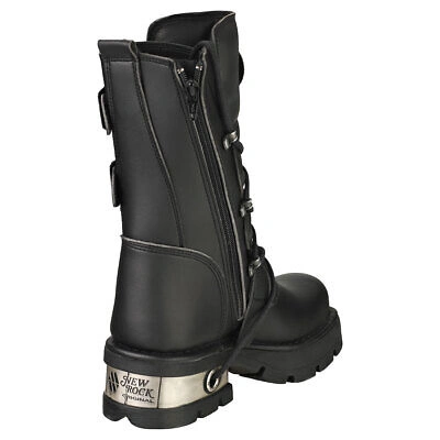 Pre-owned New Rock Rock Metallic Unisex Black Platform Boots - 7 Us