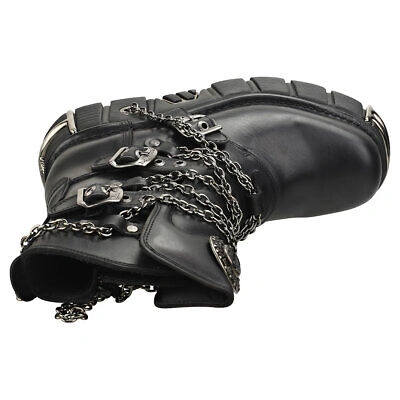 Pre-owned New Rock Rock Straps And Chains Unisex Black Platform Boots - 11 Us