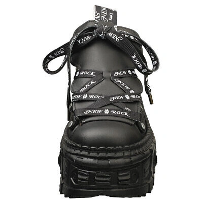 Pre-owned New Rock Rock M-wall106nsport-v3 Vegan Unisex Black Platform Boots