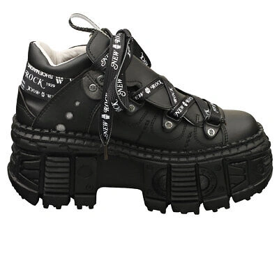 Pre-owned New Rock Rock M-wall106nsport-v3 Vegan Unisex Black Platform Boots