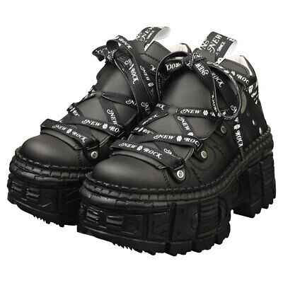 Pre-owned New Rock Rock M-wall106nsport-v3 Vegan Unisex Black Platform Boots