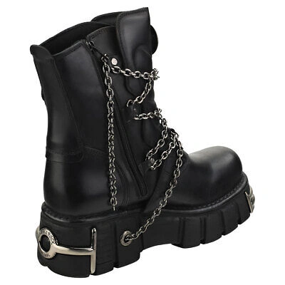 Pre-owned New Rock Rock Straps And Chains Unisex Black Platform Boots - 9 Us