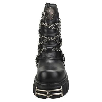 Pre-owned New Rock Rock Straps And Chains Unisex Black Platform Boots - 9 Us