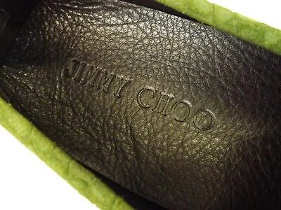 Pre-owned Jimmy Choo Brogan Light Olive Croc Print Suede Handcuff Driving Loafers 39 6