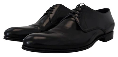 Pre-owned Dolce & Gabbana Dolce&gabbana Men Black Derby Shoes 100% Leather Lace Up Almond Toe Flat Booties
