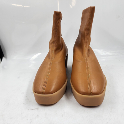 Pre-owned Clergerie Lexa Platform Booties Women's 7.5 Rust Solid Round Toe Pull On