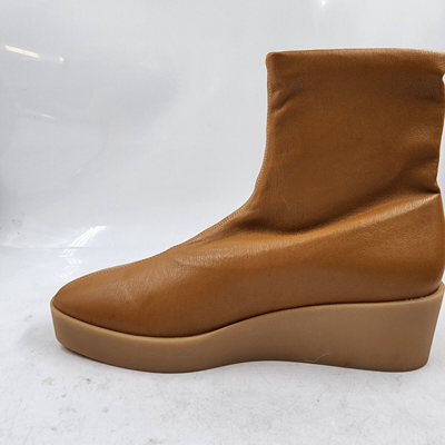 Pre-owned Clergerie Lexa Platform Booties Women's 7.5 Rust Solid Round Toe Pull On