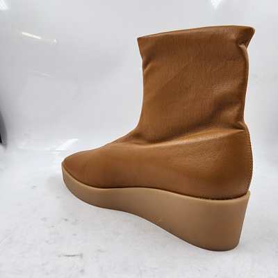 Pre-owned Clergerie Lexa Platform Booties Women's 7.5 Rust Solid Round Toe Pull On