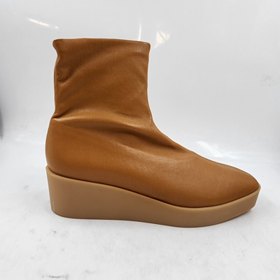 Pre-owned Clergerie Lexa Platform Booties Women's 7.5 Rust Solid Round Toe Pull On