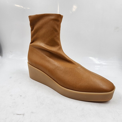 Pre-owned Clergerie Lexa Platform Booties Women's 7.5 Rust Solid Round Toe Pull On