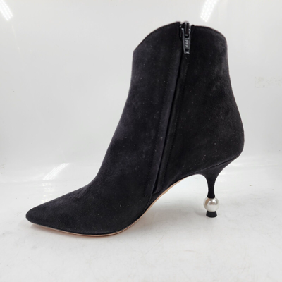 Pre-owned Giambattista Valli Pointed Toe High Heel Booties Women's 8 Black Solid Side Zip