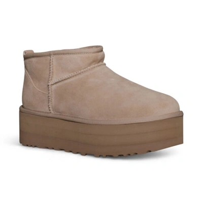 Pre-owned Ugg Classic Ultra Mini Platform Sand Fur Suede Women's Boots Size Us 7/uk 5 In Beige