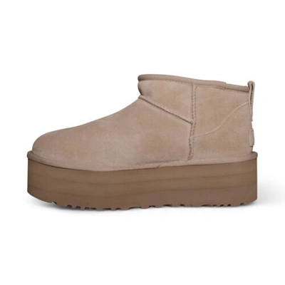 Pre-owned Ugg Classic Ultra Mini Platform Sand Fur Suede Women's Boots Size Us 7/uk 5 In Beige