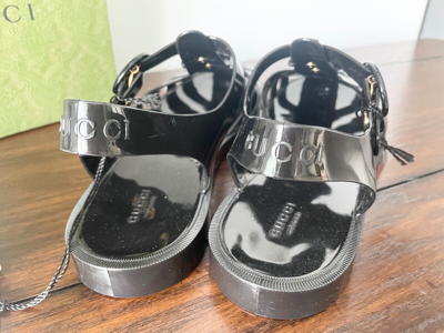 Pre-owned Gucci 674132 Men's Black Rubber Shiny Sandals Shoe,  Sz 8, 9, 10
