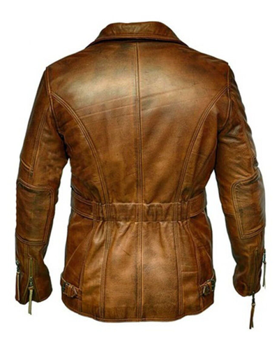 Pre-owned Vintage Double Breasted Leather Jacket, Sheepskin, Military, Men Leather Coat In Brown