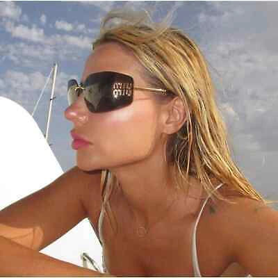 Pre-owned Miu Miu Sunglasses Mu 54ys Gold Dark Grey 5ak5/s0 Women Wrap Logo Authentic In Gray