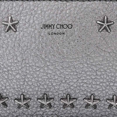 Pre-owned Jimmy Choo Ladies Gunmetal/dark Silver Leather Nancy Card Case Nancy Uur Gun In Gray