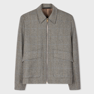 Shop Paul Smith Grey Wool Tweed Bomber Jacket