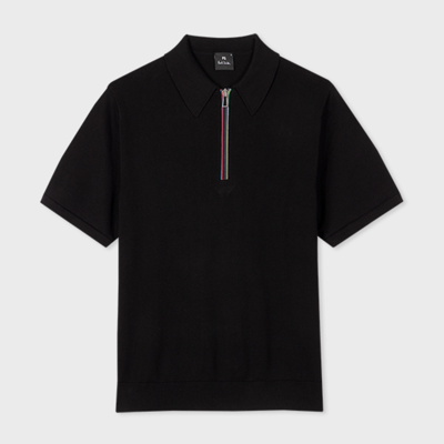 Shop Paul Smith Black Organic Cotton Knitted Zip-neck Polo Shirt
