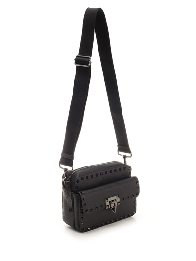 Shop Valentino Black Rockstud Crossbody Bag