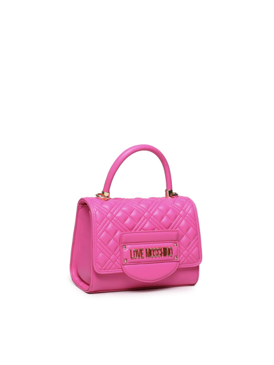 Shop Love Moschino Quilted Bag With Logo In Fuxia